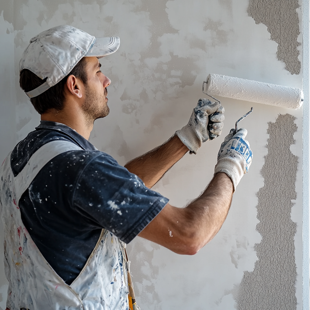 Professional painter working on interior walls in Minneapolis home